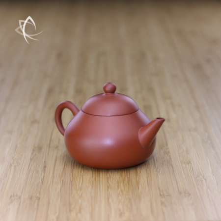 Small Stubby Pear Shaped Red Clay Teapot Angled View