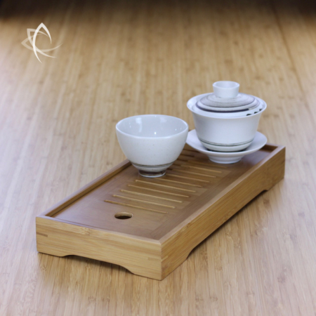 Low Profile Longer Size Bamboo Tea Tray Angled View