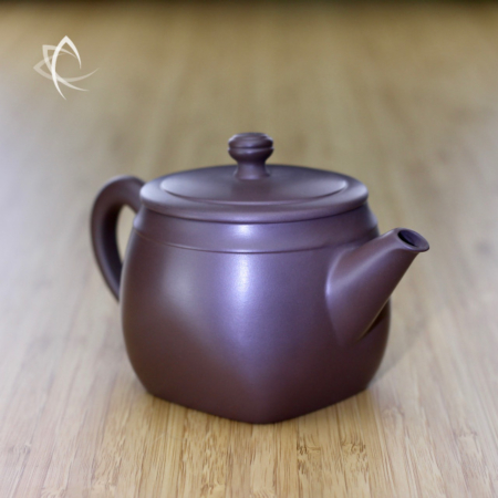 Square Turret Purple Clay Teapot Angled View