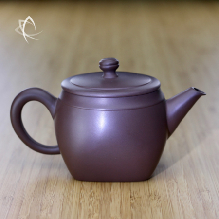 Square Turret Purple Clay Teapot Side View