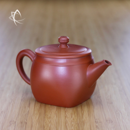 Square Turret Red Clay Teapot Angled View