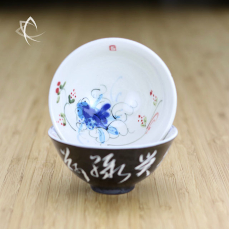 Hand-Painted Fish Pond Tea Cup with Blue Carp Featured View