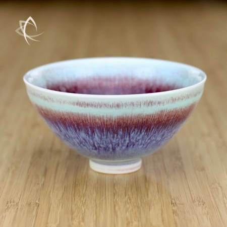 Mauve Hare's Fur with Vermillion Ring Classic Chawan Featured View