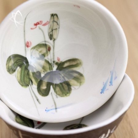 Hand-Painted Pond Flowers Tea Cup No. 1 Fish Close-Up View