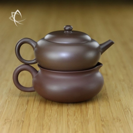 New Elegant Purple Clay Teapot with Low Pitcher Stacked View