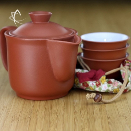Red Clay Large Turret Teapot with Three Cup Stack Featured View