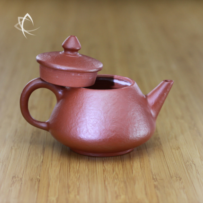 Master Ceng's Larger Red Clay Shi Piao Teapot with Leather Finish, 180 mo, Lid Off View