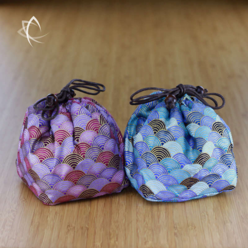 Padded Drawstring Tea Cup Smaller Pouches, Flying Cranes Prints